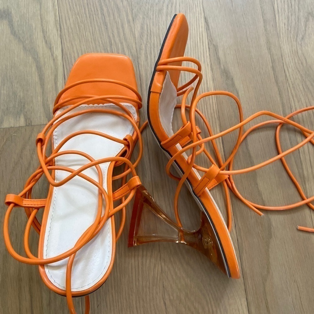 Shein Tie Leg Lace up Heeled Sandal - Picture 2 of 5